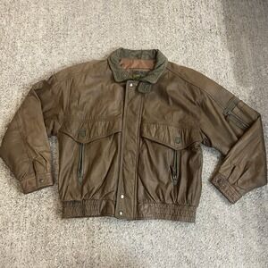 Vintage Midway Bomber Jacket Mens XL Brown Green Leather Zipper Button
